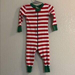 Hanna Andersson Green and Red Striped Christmas one piece footless pajamas